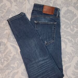 Lucky Brand Men's Dark Blue Skinny Jeans with Leather Patch